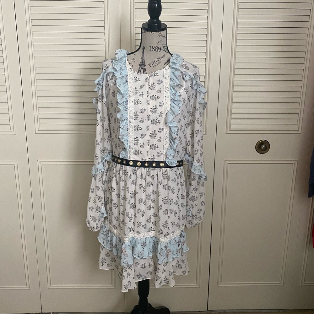 ASOS True Decadence blue white floral flirty flouncy chiffon Dress